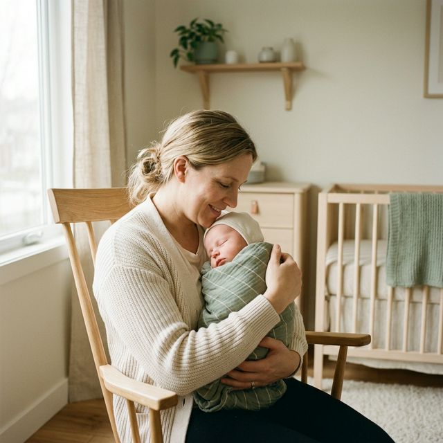Mama czule trzymająca swoją nowonarodzoną córeczkę — wsparcie w połogu z Blisko Natury